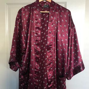 Christian Dior Monsieur Vintage Long Robe in Deep Wine with Geometric Print - OS